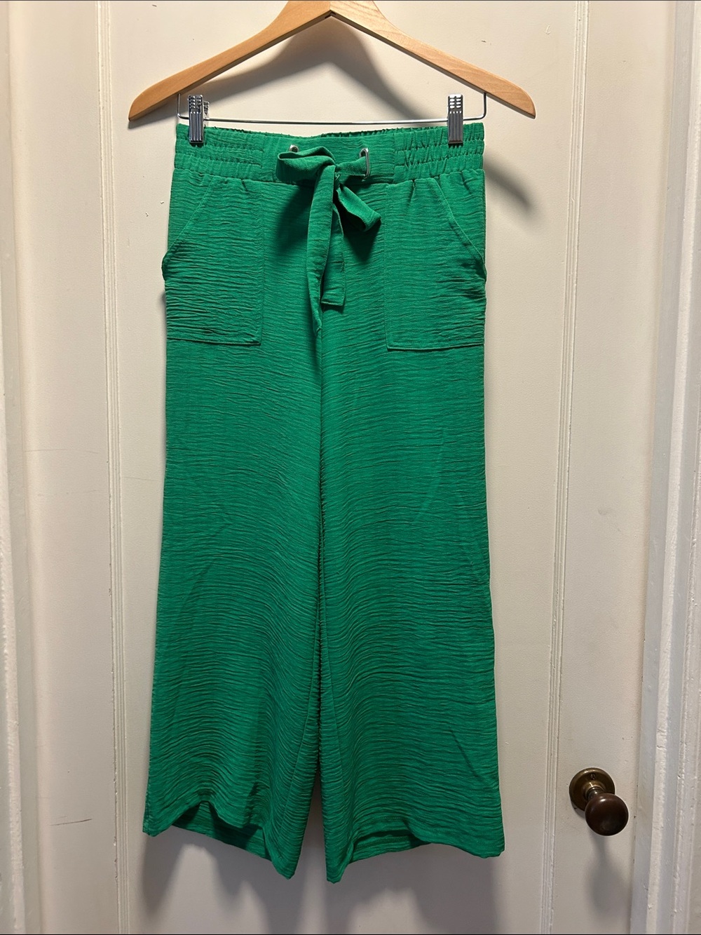 Women’s Ankle-Length Wide Leg Pants with Tie Waist - Green
